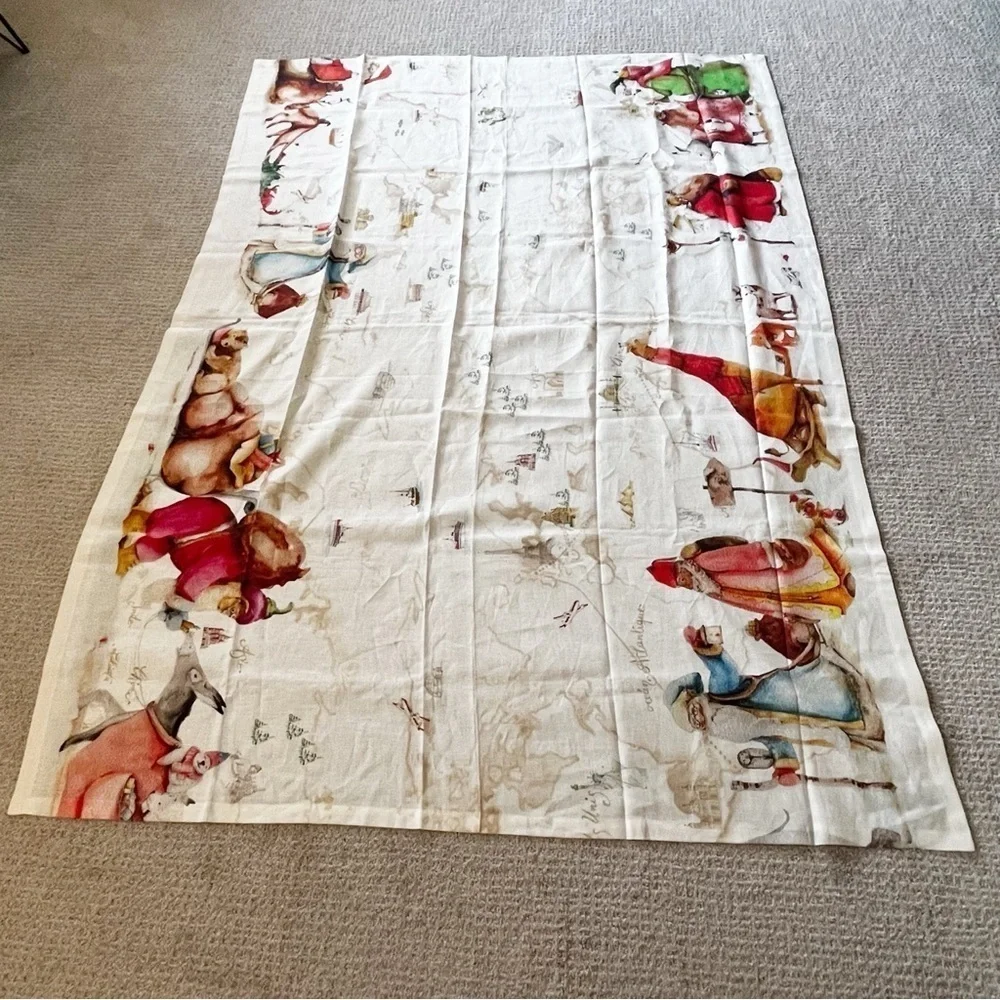 Tessitura Toscana Telerie Firenze Linen Tablecloth 90x63 Christmas Old World Map